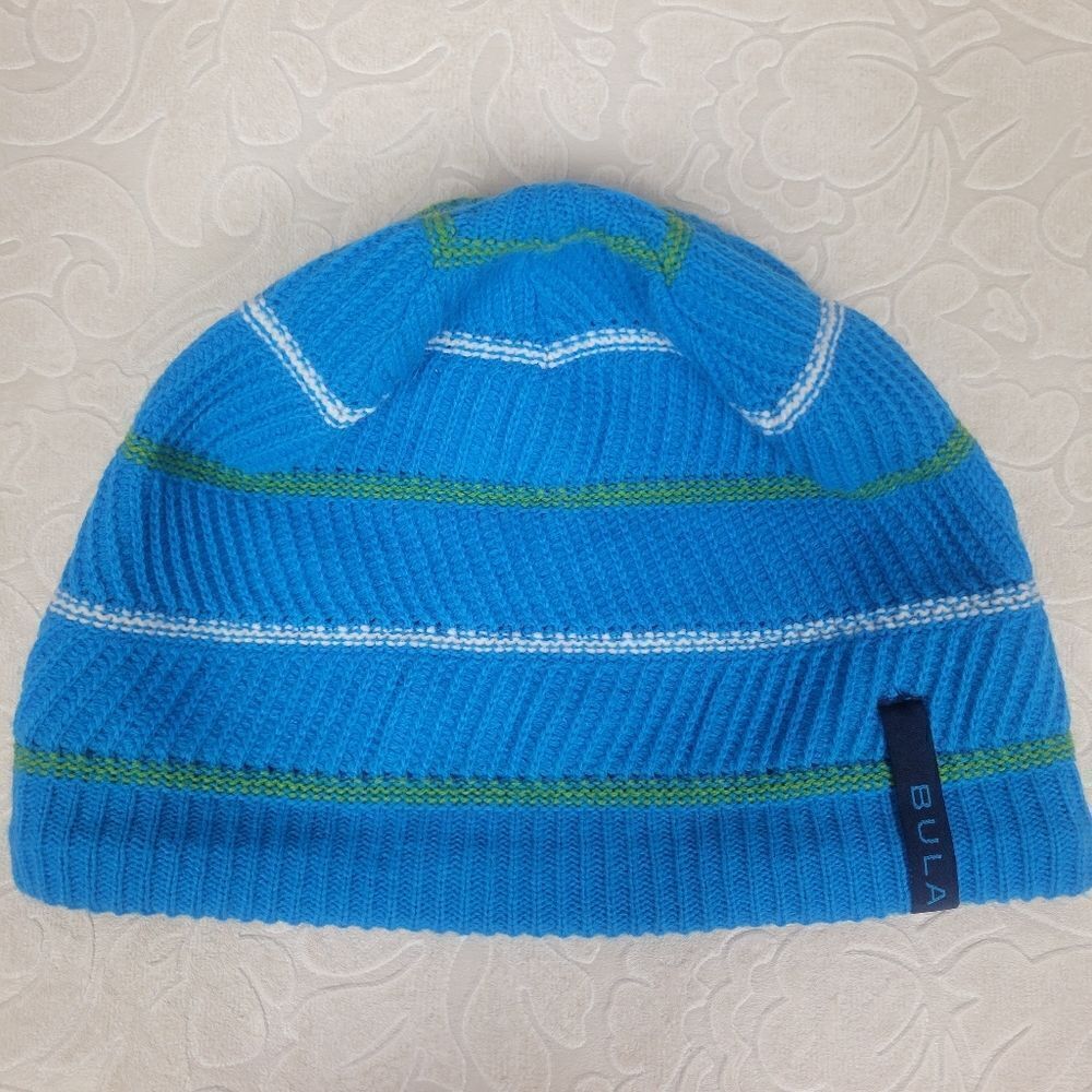 Bula Blue and Green Knit Beanie Hat Fleece Lined Ski Cap